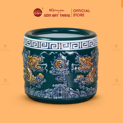 Bát Hương Men Lục Họa Tiết Song Long Chầu Nguyệt