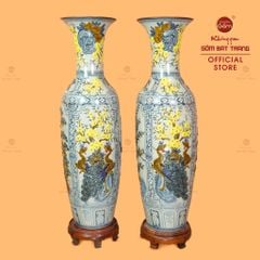 Lộc Bình 1M4 Men Rạn Tứ Quý Hoa Vàng Đắp Nổi