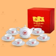 Bộ Ấm Chén Trà Mẫu Đơn Kẻ Vàng